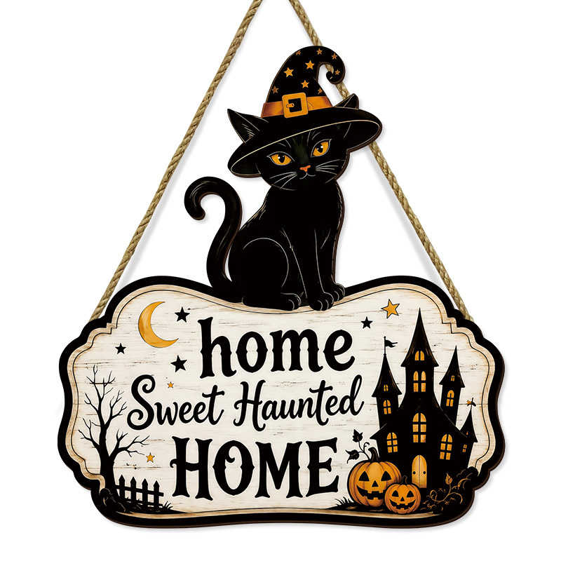 Decoración de Puerta de Gato Negro de Madera para Halloween, Placa de Madera Poplar con Estilo Retro — imagen 6