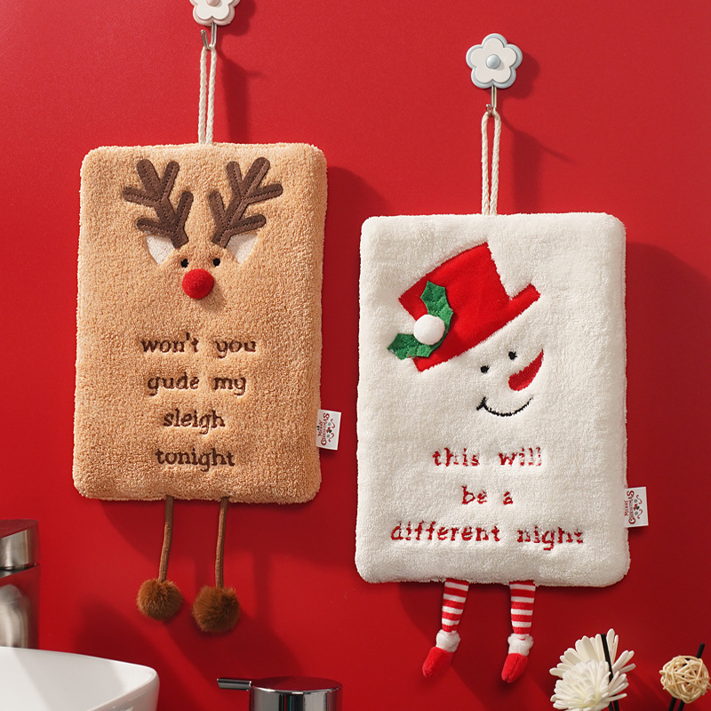 New Christmas hand towel can be hung with thick coral fleece towel, kitchen absorbent quick drying cloth, cartoon hand towel — image 2