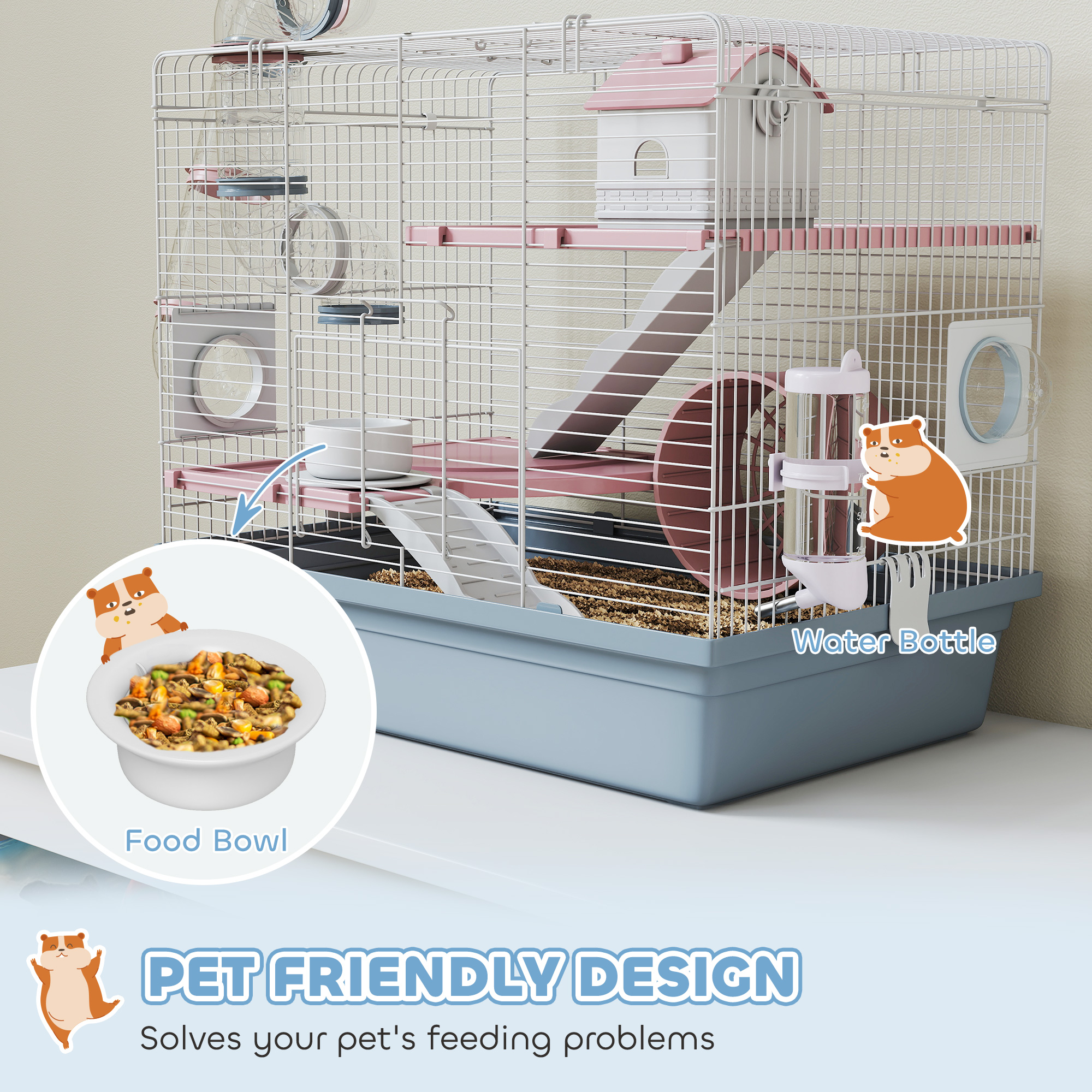 Hamster Cage, 3-Tier Small Animal Cage with Exercise Wheel, Food Bowl, Water Bottle, House, Tunnels, Ramps — image 8