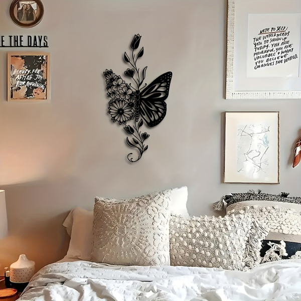 Arte de Muro de Mariposa y Flor en Aluminio con Silueta Natural para Decoración del Hogar — imagen 2