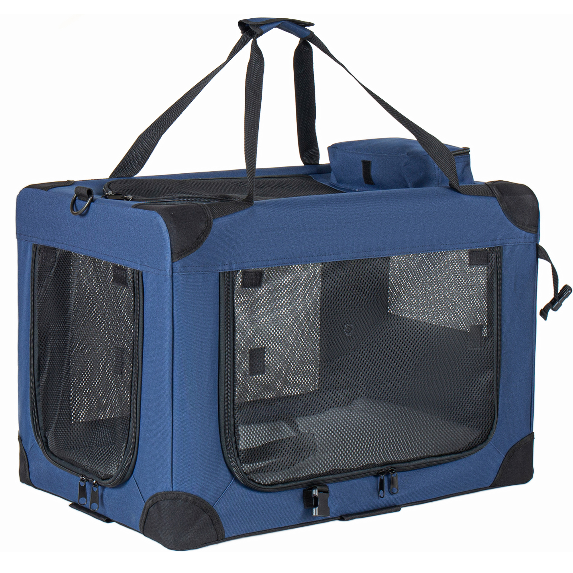 40 Soft Dog Crates Kennel, 3-Door Portable Folding Pet Carrier With Mesh Windows, Straps And Fleece Mat For Dogs, Cats, Rabbits, Meeting The Needs For Indoor, Outdoor, And Travel Use, Dark Blue — imagen 1