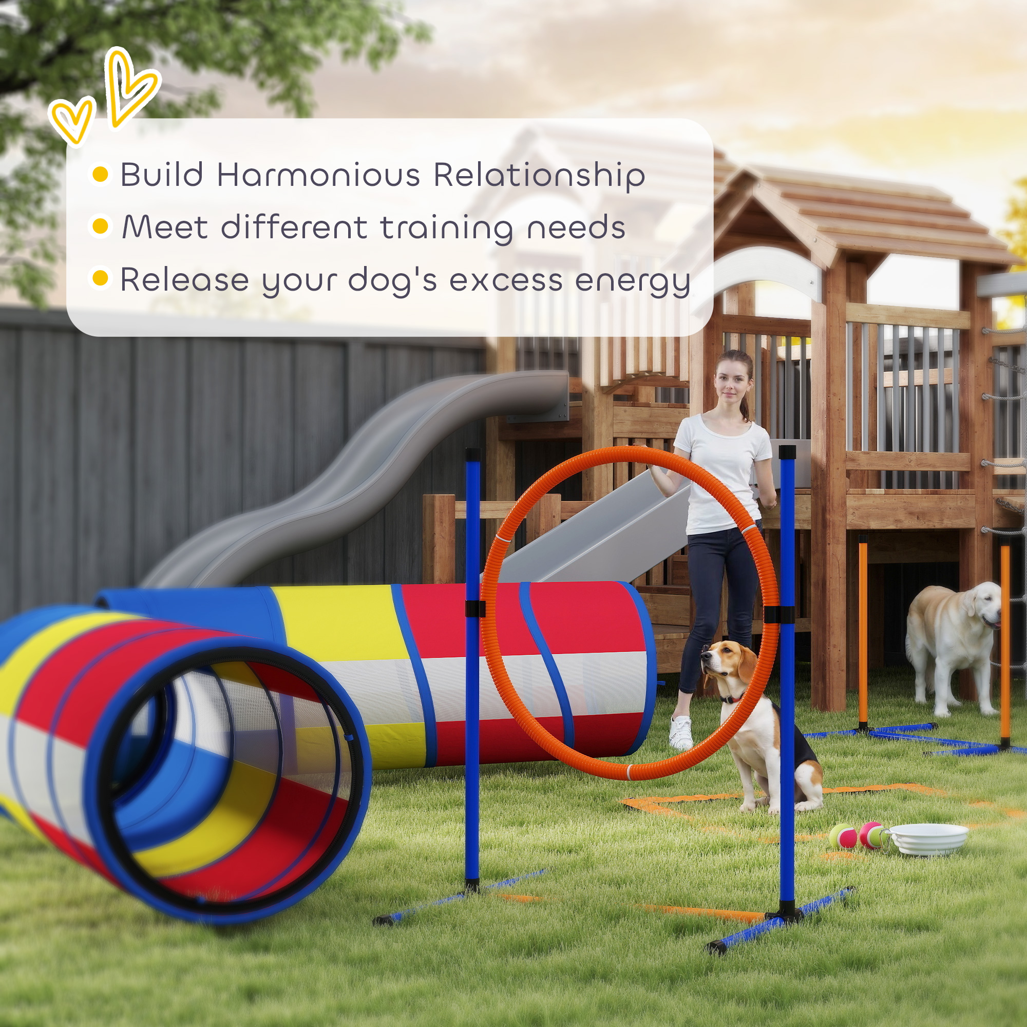 Dog Agility Training Equipment, 12-Piece Dog Obstacle Course with Adjustable Hurdle & Ring, 4 Tunnels, Weave Poles — image 3