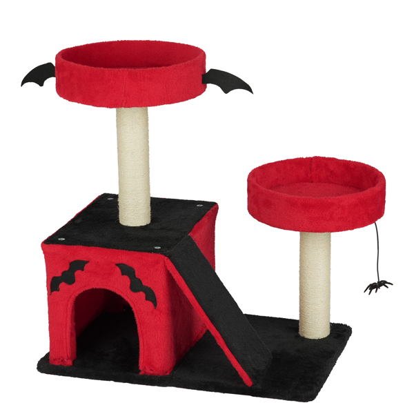 Árbol de Gato Gótico para Halloween - Área de Descanso con Condo Espacioso y Perchas Acolchadas, Postes de Rastrillado y Juguetes de Araña para Gatos Grandes, Rojo y Negro — imagen 12