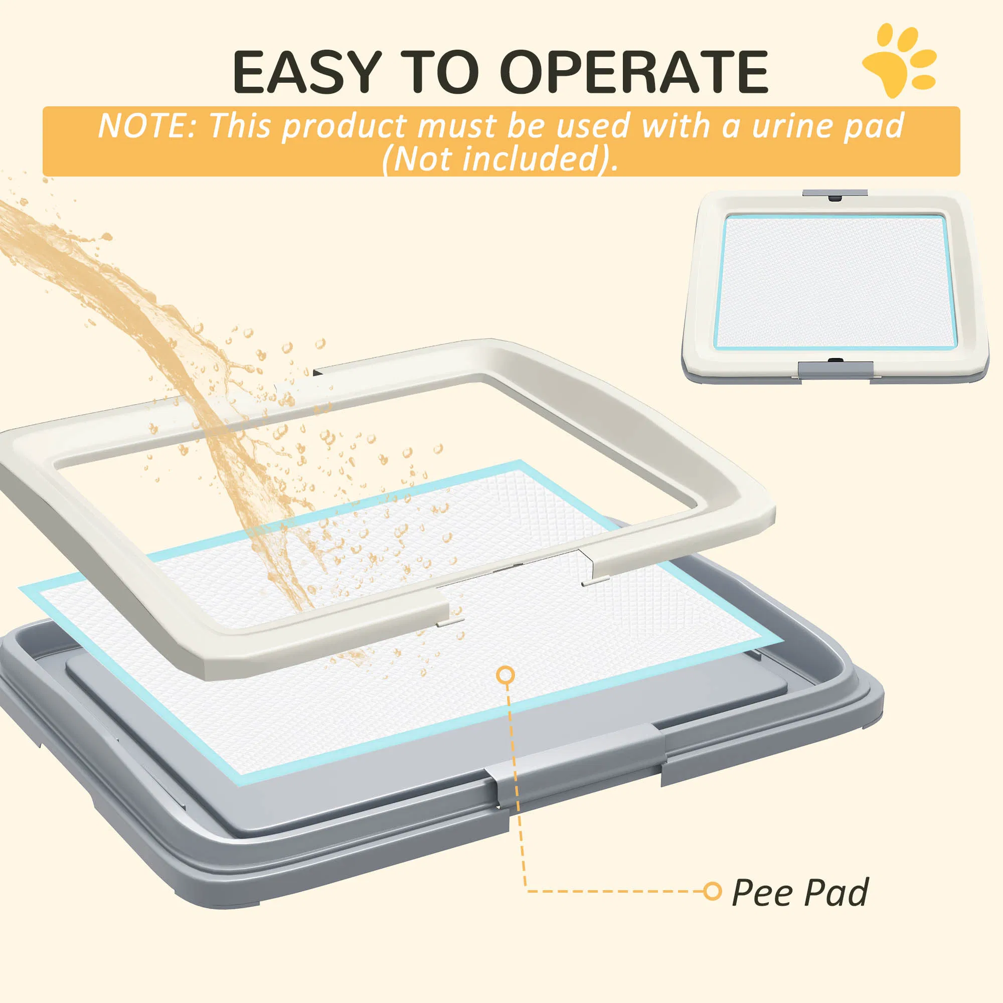 25" x 19" Pee Pad Holder, Dog Potty Tray for Indoor Outdoor, Easy to Clean Dog Training Toilet Pee Pad Tray, Grey — image 4