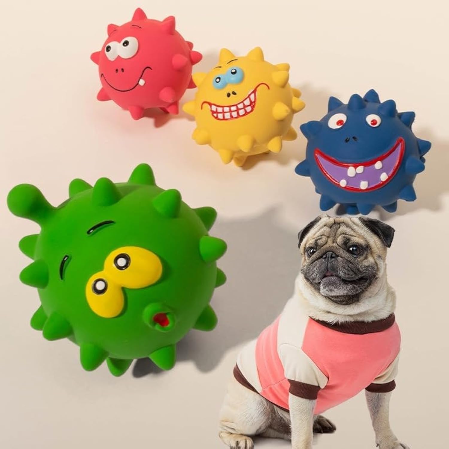 Squeaky Dog Toys Dog Toys Set Dog Balls For Large Medium Small Dogs Natural Latex Rubber Dog Balls Play Dog Balls Aggressive Chewers Friendly Pet Toys With Cute Faces — image 8