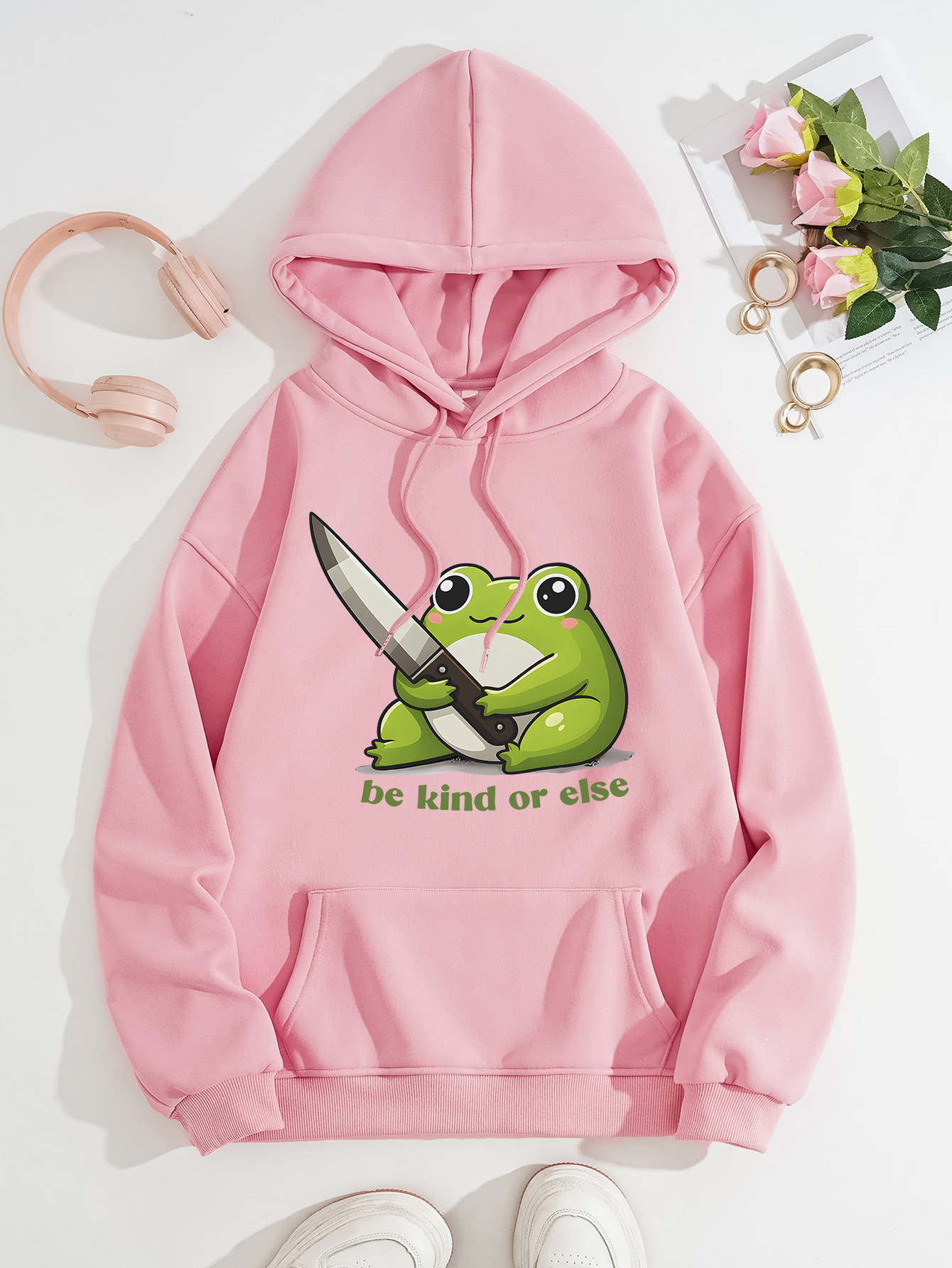 Cute frog print hoodie top — image 8