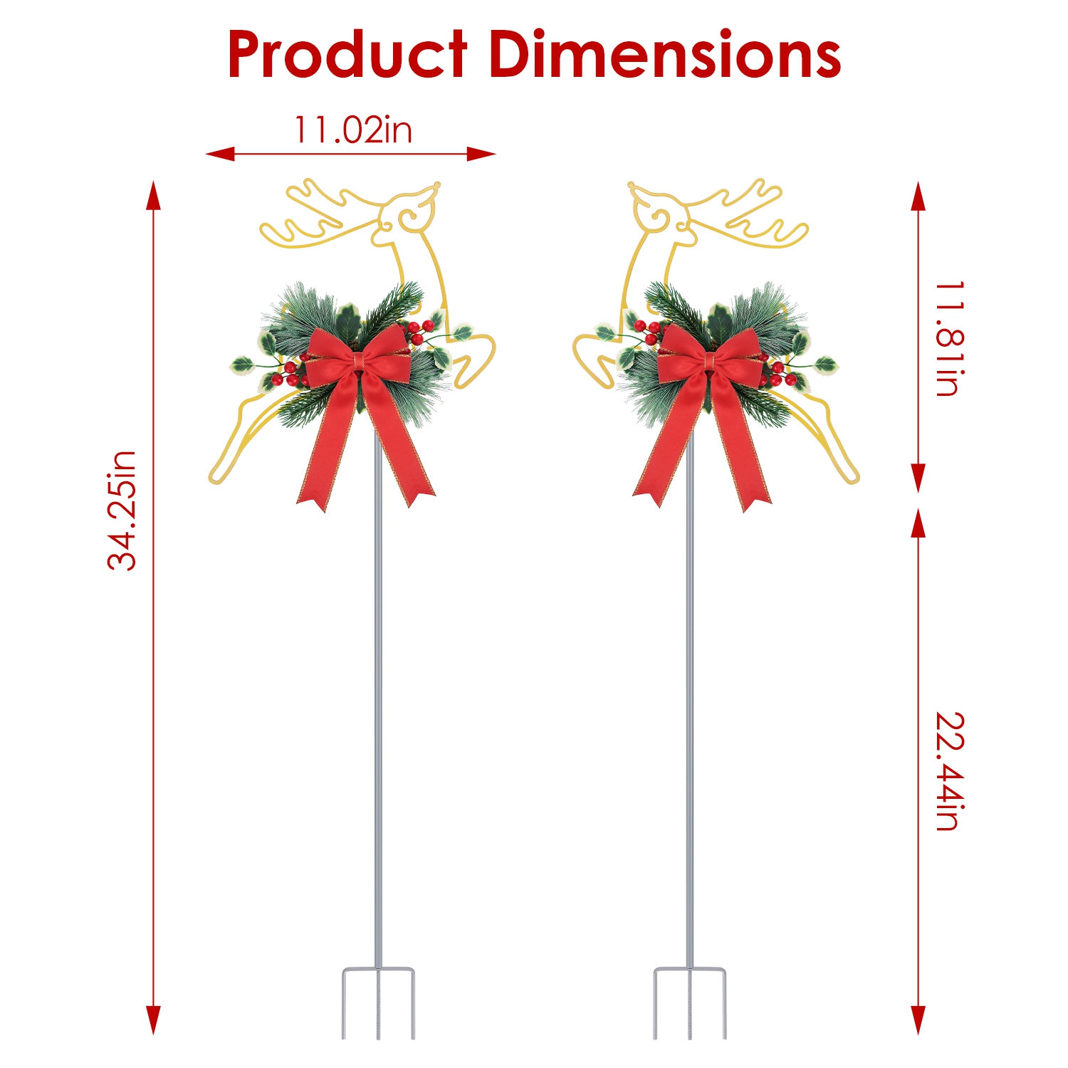 2 renos navideños luminosos, estacas de luces LED para camino, a pilas, para jardín, césped, porche, puerta principal y decoración navideña de patio — imagen 6