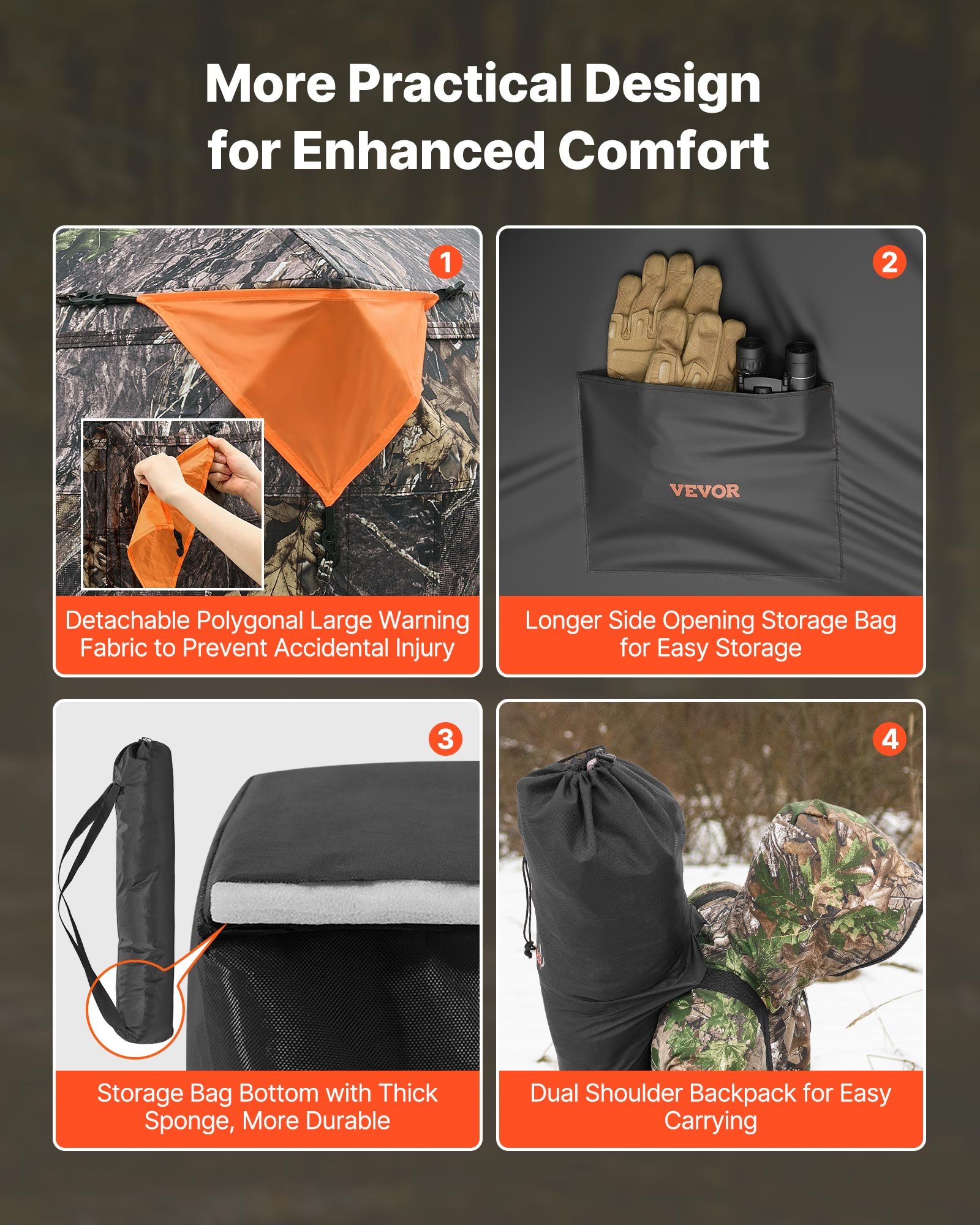 Cubilca de Caza, 270° Cubil de Tierra, Cubil Pop Up para 1-2 Personas para Cazar con Bolsa Portátil, Carpa Resistente para Caza, Ventanas Horizontales para Venado y Pavo — imagen 3