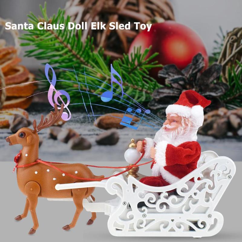 Muñeca de Santa Claus con Rebaño de Elks en Carruaje Eléctrico con Música para Niños Regalo Navidad Decoración Hogar — imagen 4