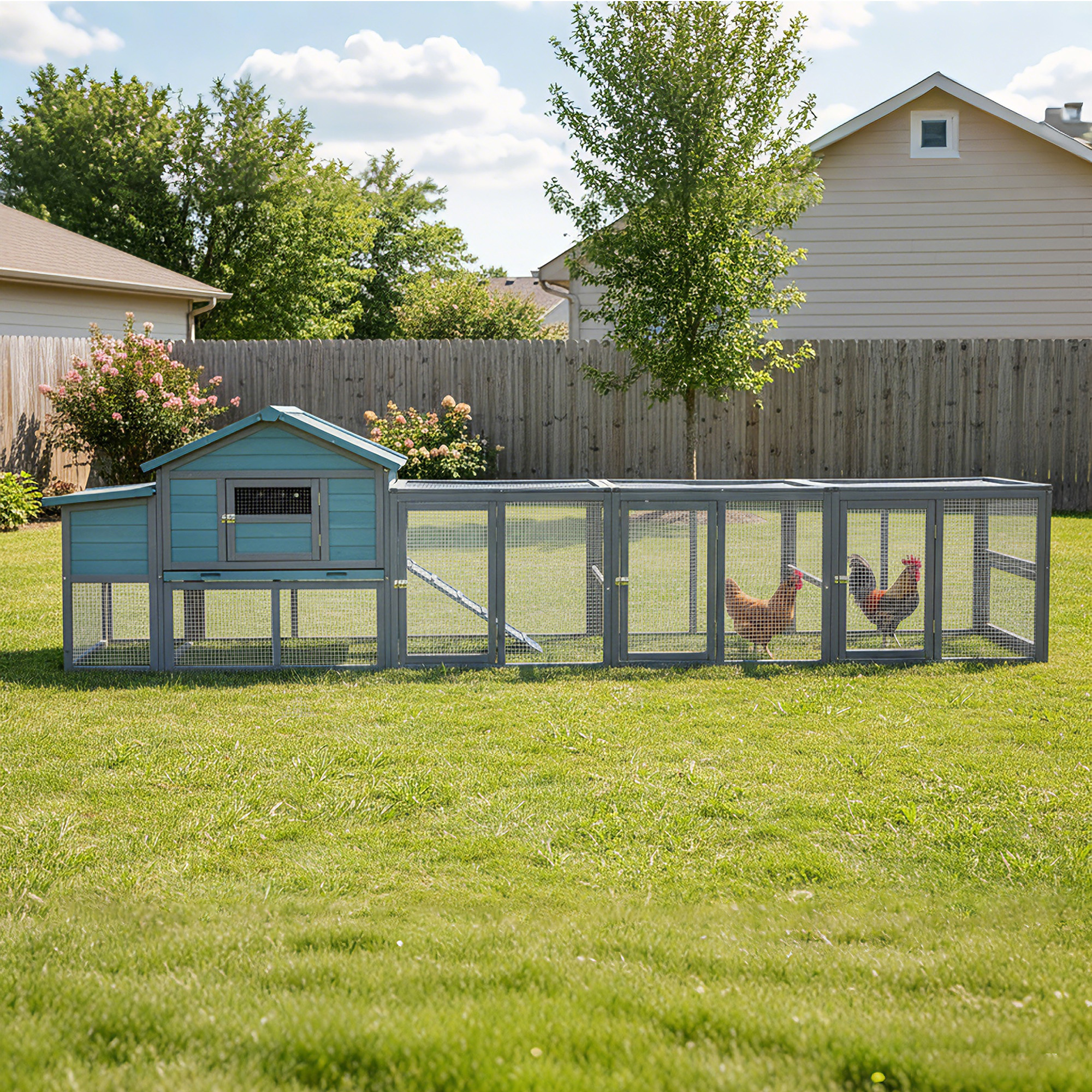 141 Gran Caja de Madera para Pollos, 21.2m² Casa Exterior de Gallinas con Box de Anidación, Alambre de Protección, Panel Anti-Humedad y UV, Caja de Pájaros — imagen 4