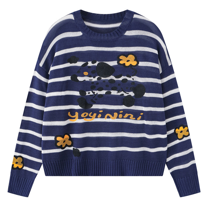 Retro casual striped puppy print sweater — image 5