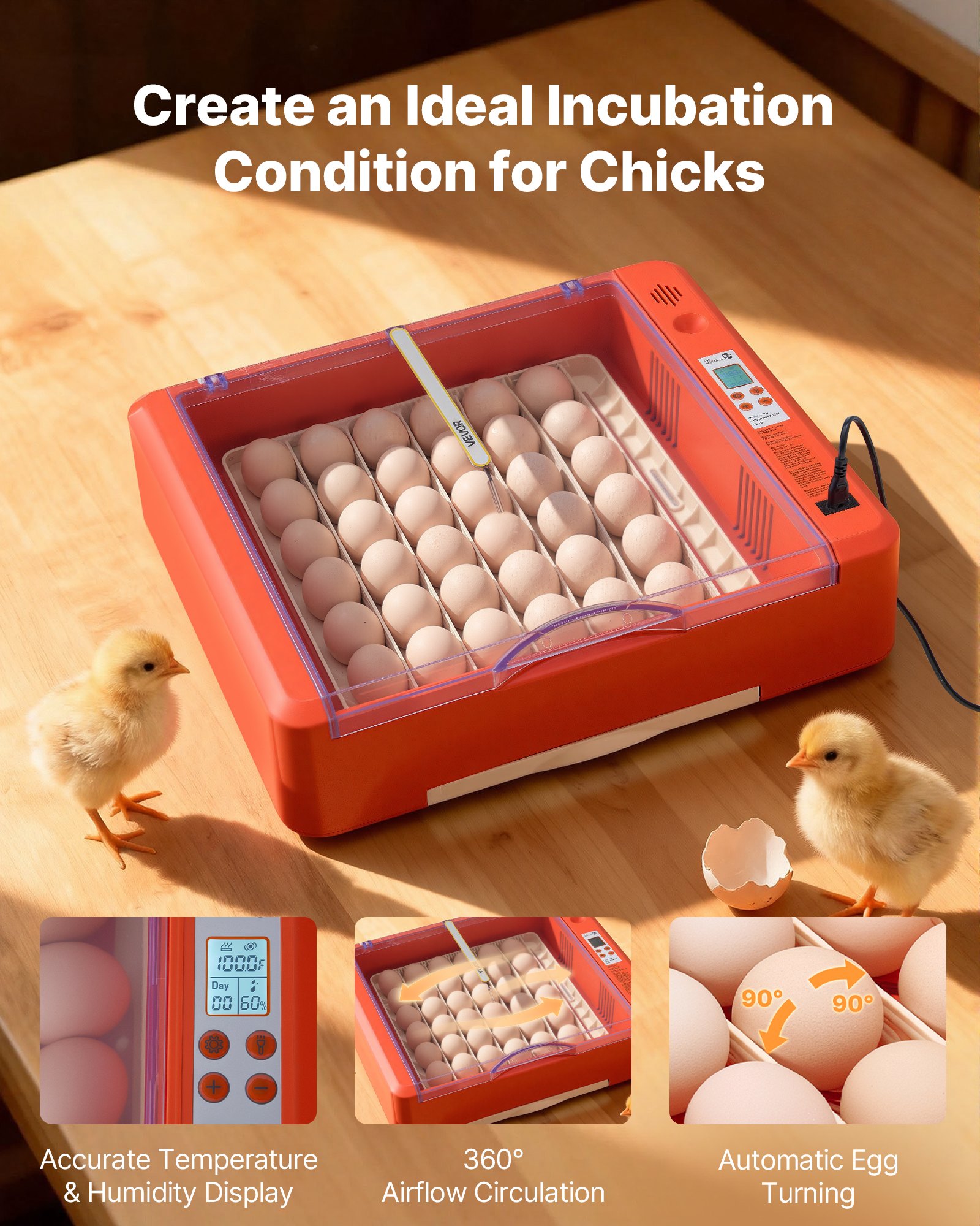 36 Egg Incubator, Automatic Egg Turner With LED Candler & Water Tray, Temperature & Humidity Control, 360° View Clear Window, Poultry Eggs Incubators For Hatching Chicks Ducks Goose Quails — imagen 5