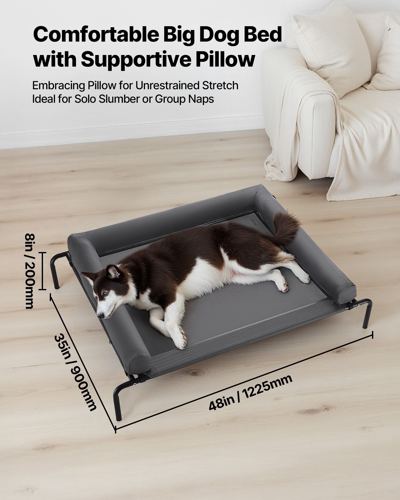 Elevated Dog Bed For Large Dog Portable Raised Dog Cot With Pillow XL Gray — image 5