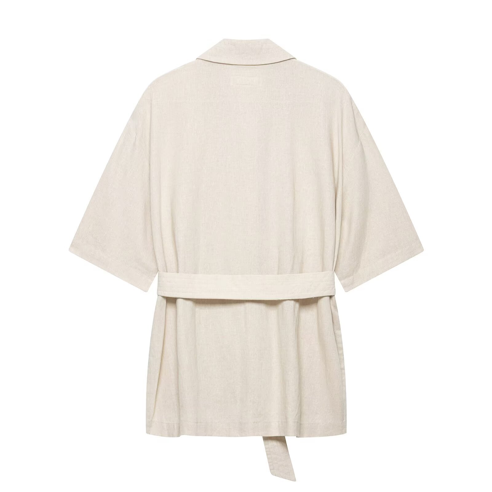 Linen blend with belt hunting outfit short sleeved jacket for women — image 5