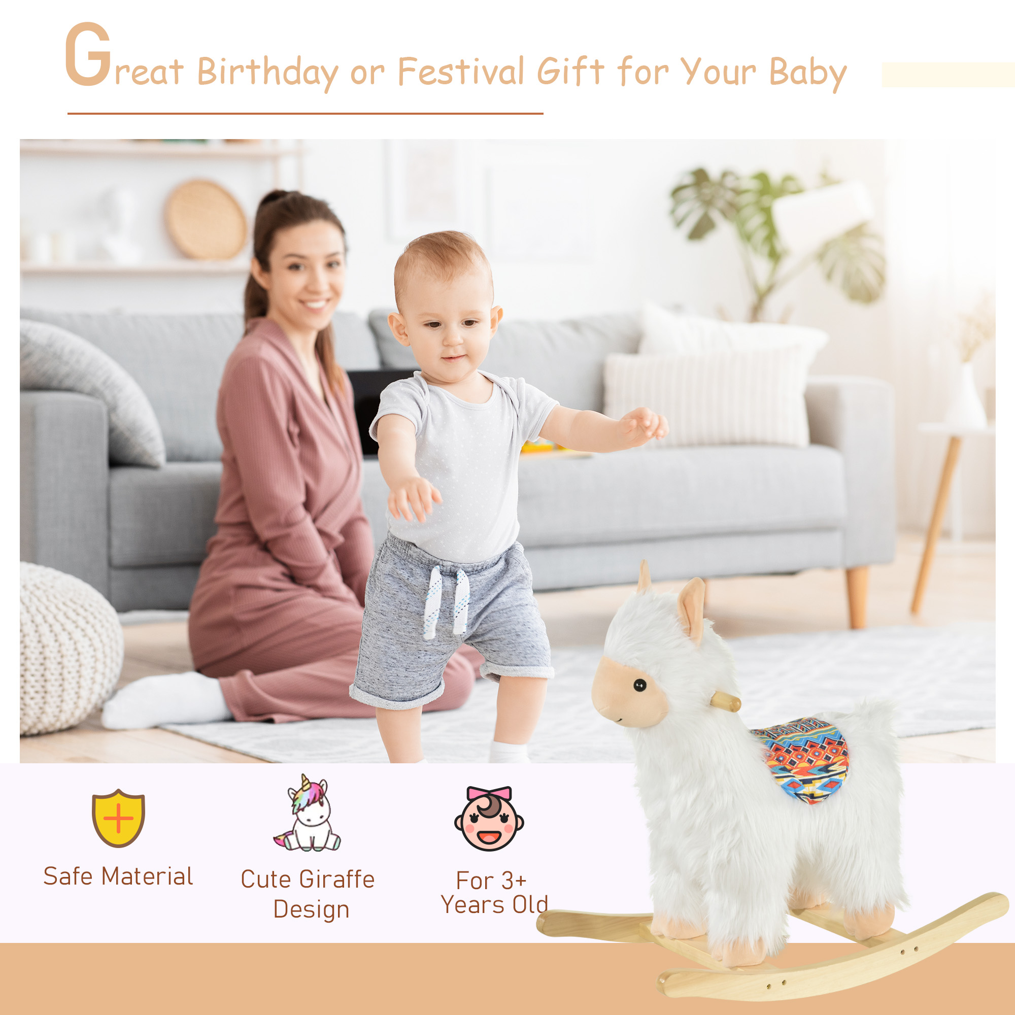 Caballo de Roca para Niños en Estilo Llama de Plush Suave para Crianzas de 3+ Años — imagen 4