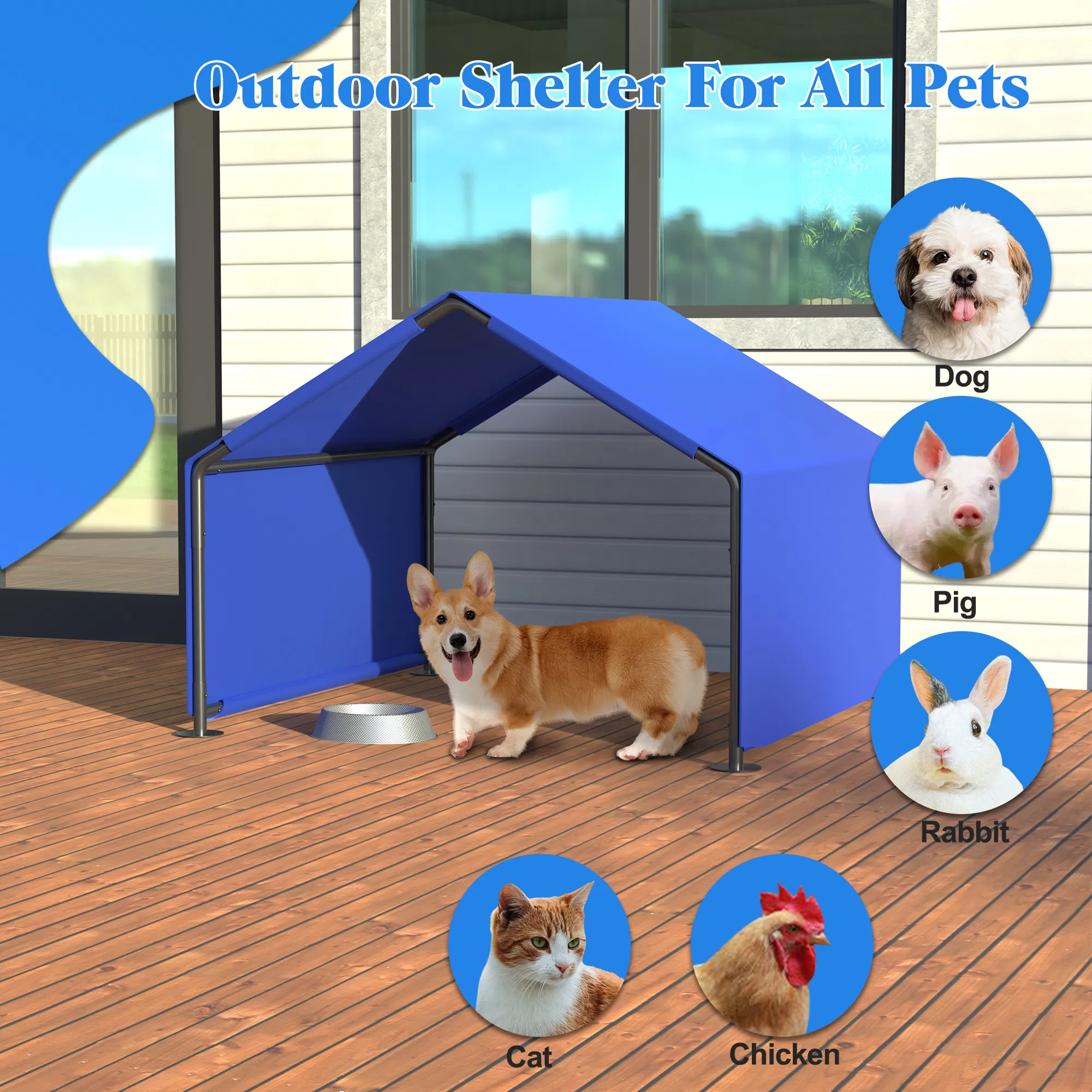 Dog Shade Shelter Outdoor Tent for Small Medium Dogs, Waterproof Sun Protection Pet House for Dogs, Small Animals and Livestock, Blue — image 2