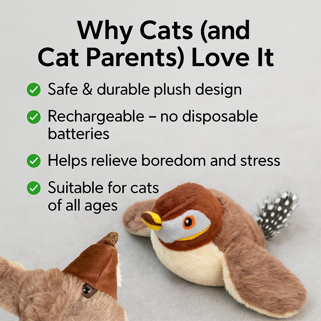 Cat Toys Flapping Bird (DON'T FLY)USB Interactive Flying Bird Cat Toys Electronic Pet Simulation Sparrow Toy US — image 4