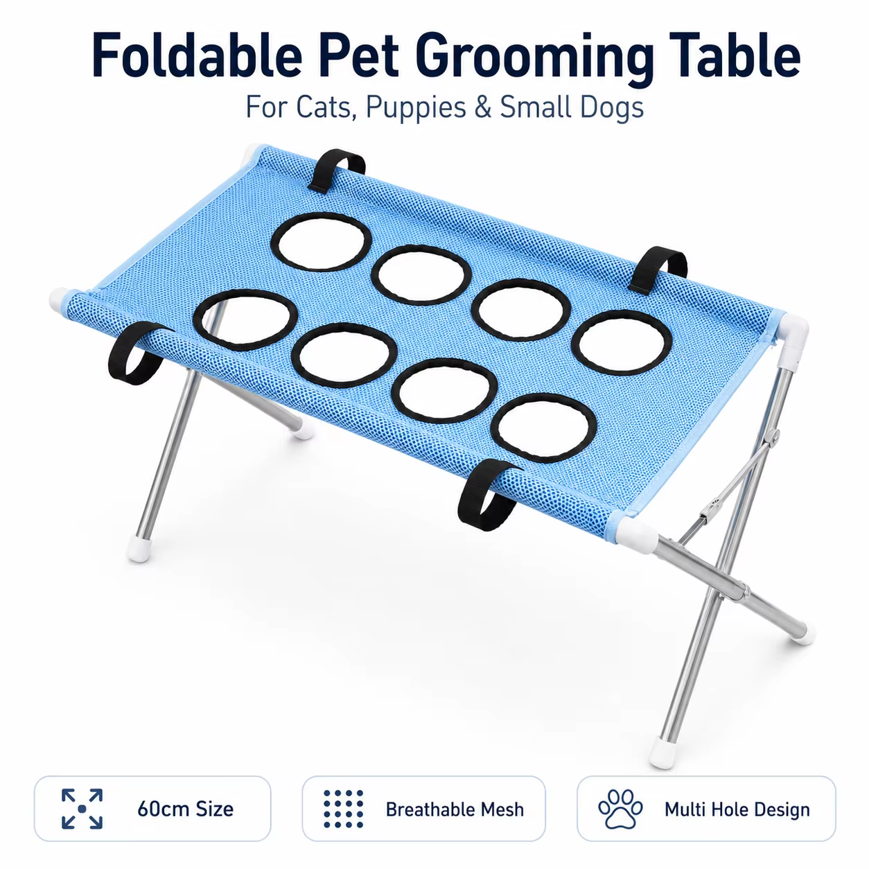 Foldable Pet Grooming Table 60cm Dog Cat Grooming Hammock Stand Multi Hole Mesh Nail Trimming Bathing Helper — image 2