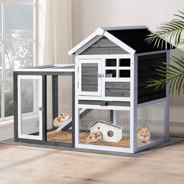 House Type With Ladder Gray Fir Wood Chicken Rabbit Cage — image 8