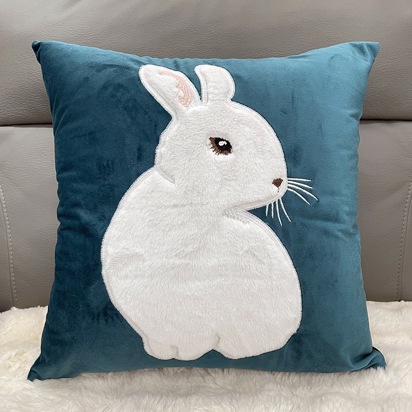 Soft Rabbit Pillow Cover Sofa Cushion Velvet Embroidered Pillow Girl's Heart Pink Cartoon Pillow Cover Cute — image 10