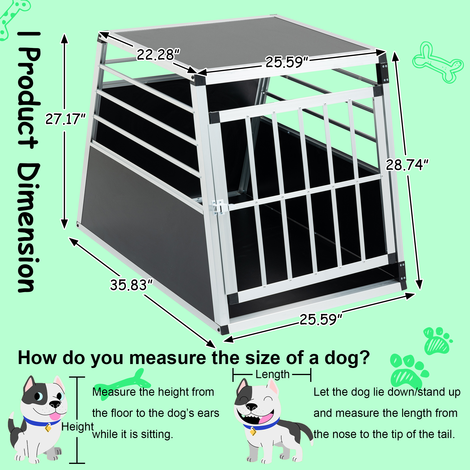 Caja de Transporte de Aluminio 35 x 25 x 27 in, Caja de Transporte para Auto de Aluminio, Caja de Transporte de Viaje para Perros y Gatos, Negro y Plateado — imagen 2