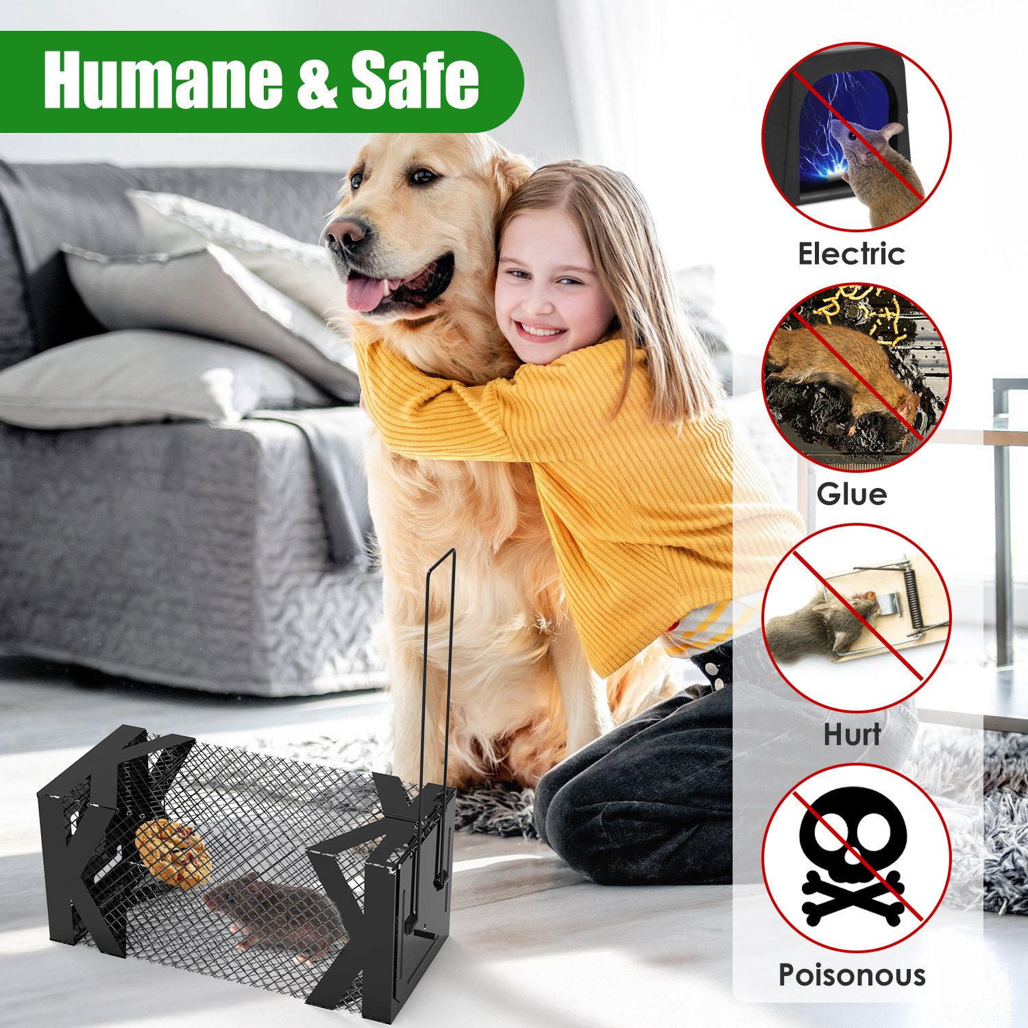 2 trampas para ratas, jaula humanitaria para ratones vivos, fáciles de capturar y liberar, para topillos, ratas, ratones, roedores y hámsteres, reutilizables, para uso interior y exterior — imagen 5