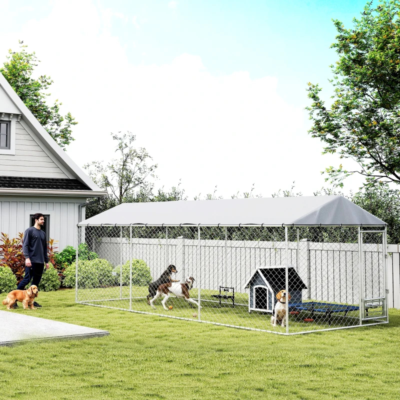 Dog Kennel Outdoor Dog Run Waterproof UV-Resist Cover Lockable Door Adjustable Bowls 20 X 7.5 X 6.5ft, Multiple Packages — imagen 9