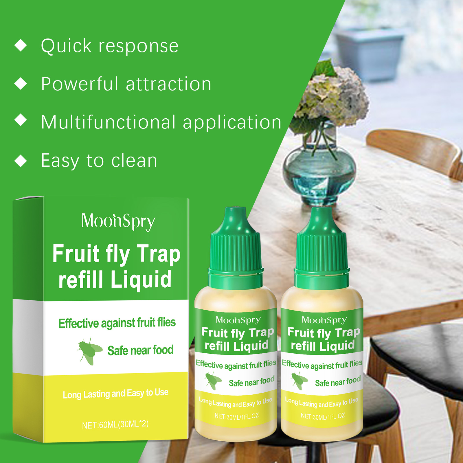 MoonSpry Fruit Fly Trap Supplement Domestic Kitchen Living Room Hygiene Fruit Fly Cockroach Trap Bug Repellent Solution — image 4