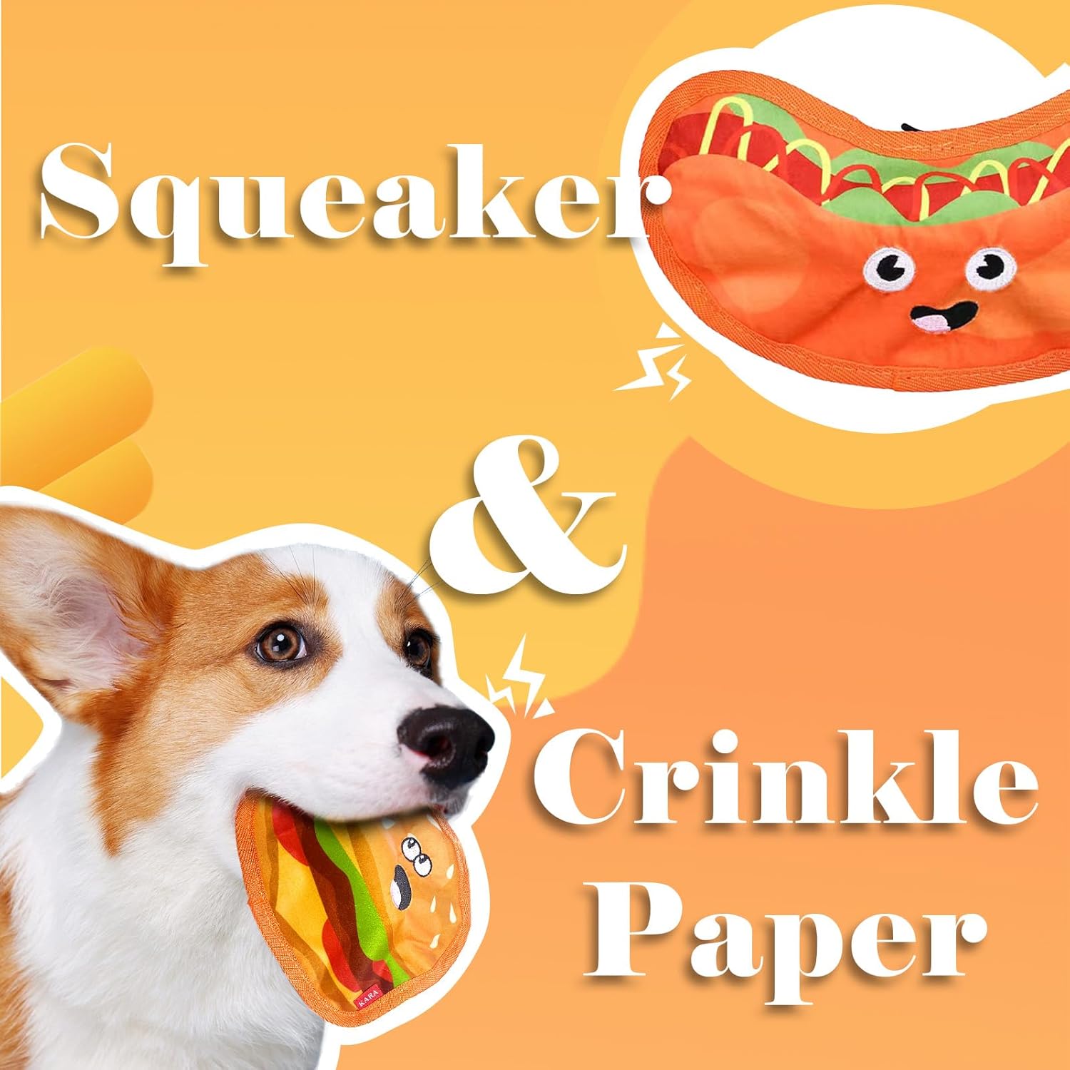 Crinkle Dog Toys Squeaky Dog Toys No Stuffing Dog Toys Durable Interactive Dog Chew Toys For Puppy Small Medium Large Dogs Hamburger — image 12