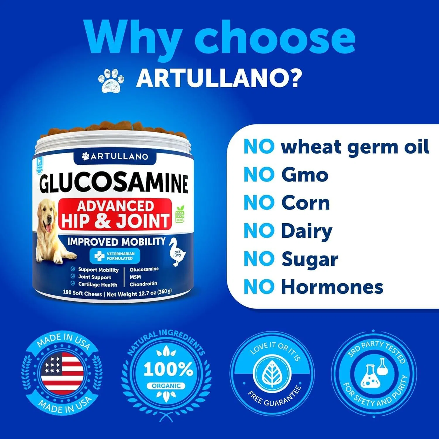 Suplemento de Glucosamina para Perros - Alivio del Dolor Articular con Chondroitina y Aceite de Hemp para Cachorros con Artritis, 120 Galletas Blandas para Grandes Razas — imagen 3