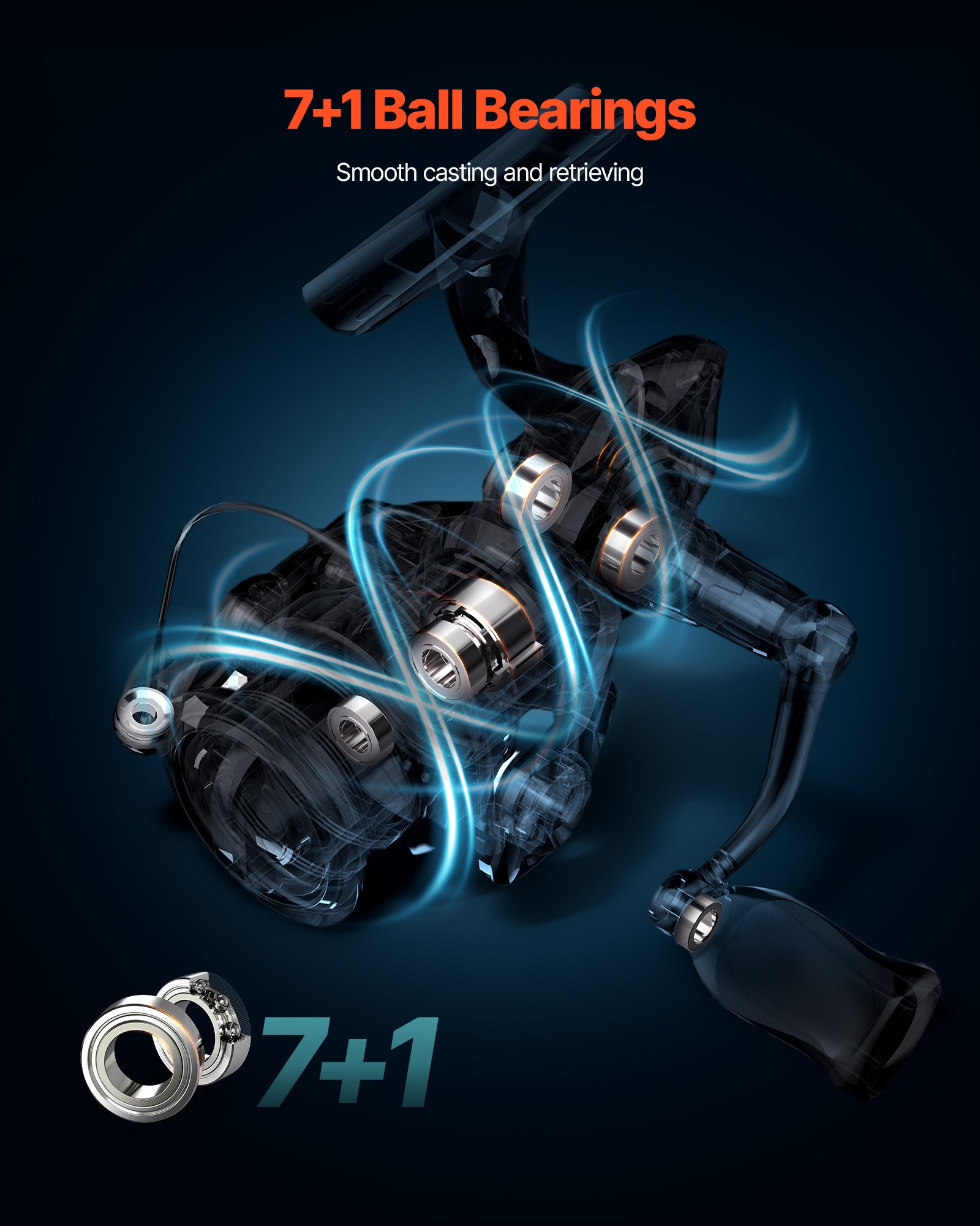 Rod And Fishing Reel Combo, IM6 Carbon Fiber Spinning Rod And Reel Combo, Bass Fishing Pole With 6.5 Ft Two-Piece Rods, 7+1 Ball Bearings, EVA Handle, Stainless Steel Guides With Ceramic Rings — imagen 4