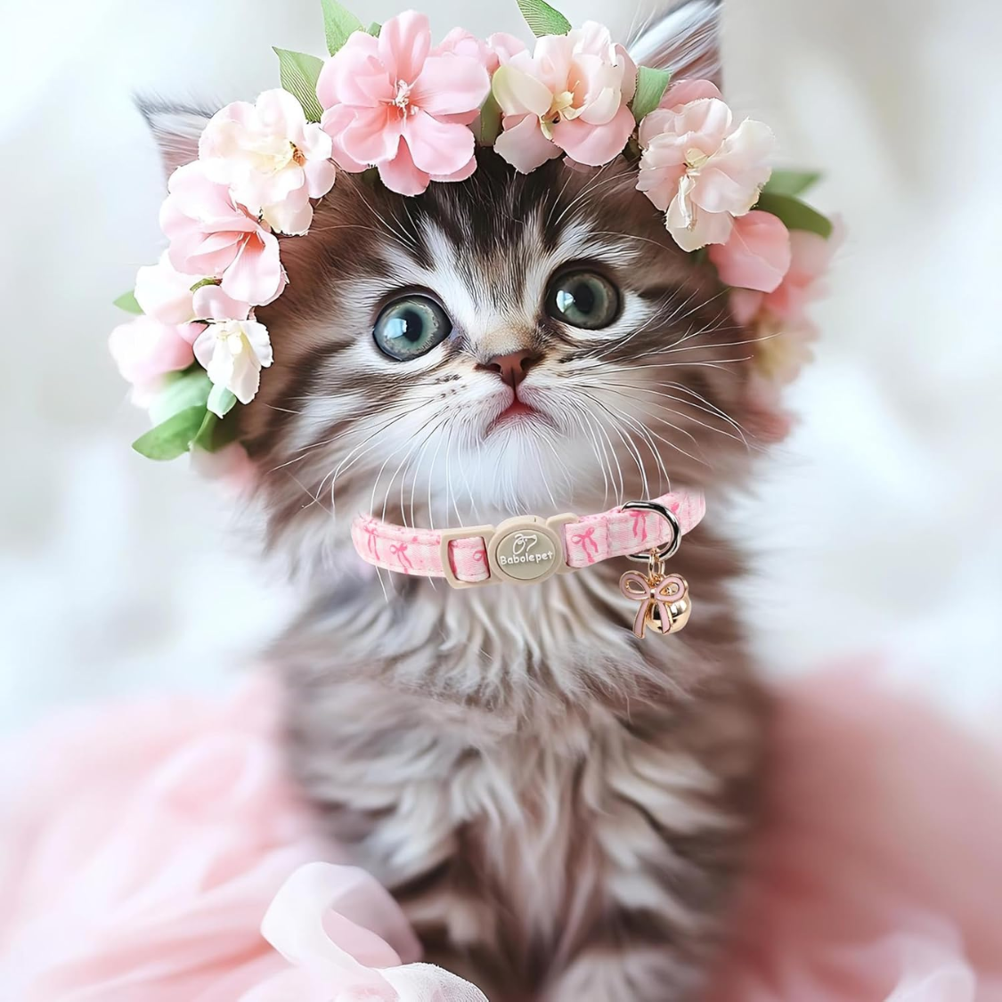 Paquete de 2 Collares Rosas Para Gatos, Primavera Verano, Collar de Seguridad Con Liberación Automática, Cascabel, Lazo y Colgante de Flor, Collares Ajustables Para Gatitas, Lindo Lazo de Cuadros Rosa — imagen 2