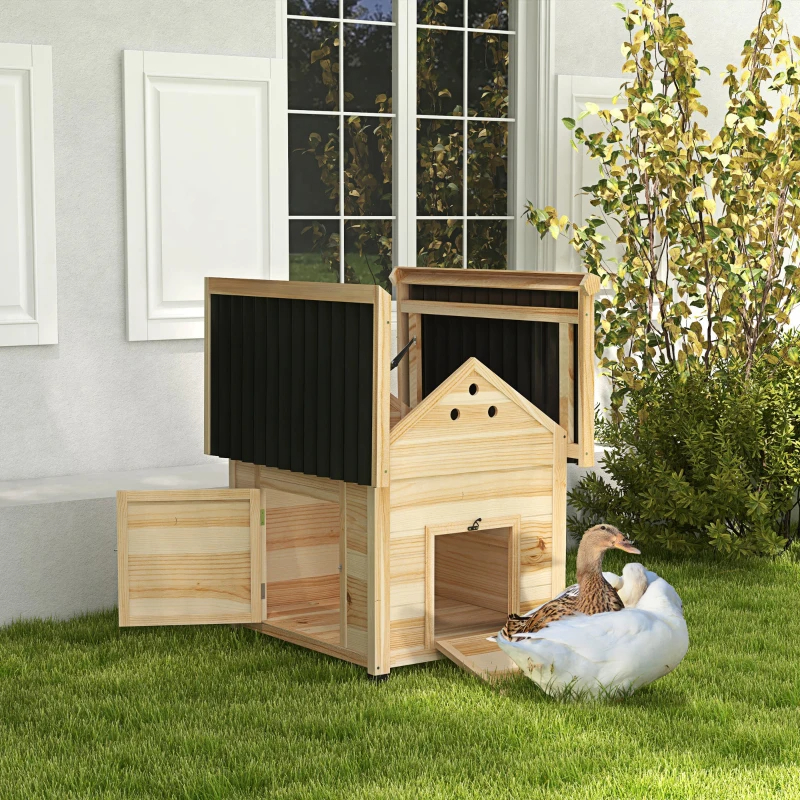 Duck Coop, Wooden Duck House With Openable Roof & Double Doors, Natural Wood — imagen 8