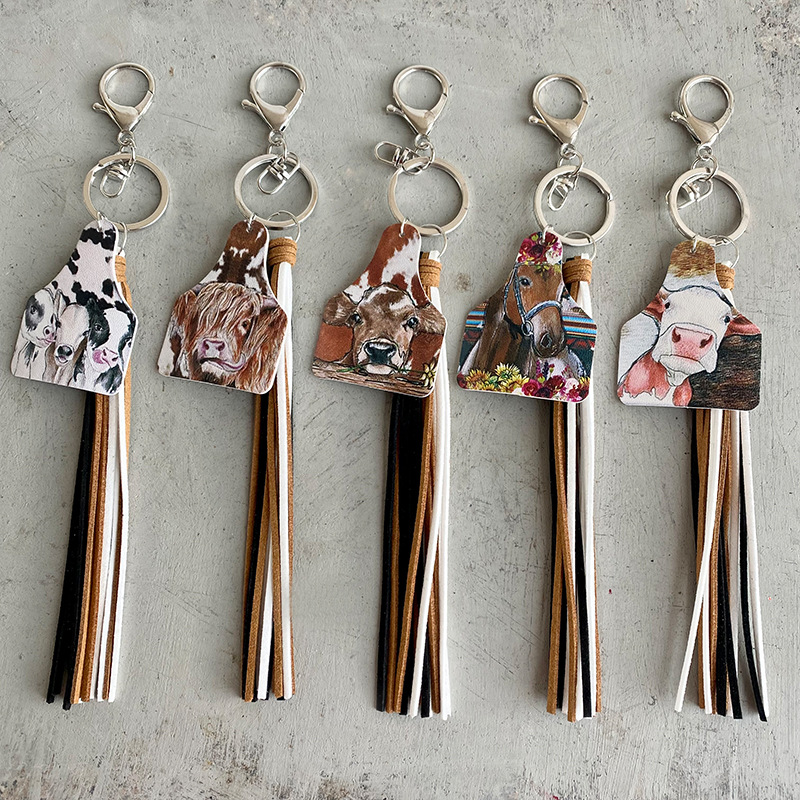 Western Cowboy Loss Prevention Device Aztec Bullhead Bull Brand Leather Keychain Leather Tassel Popular Pendant — image 2