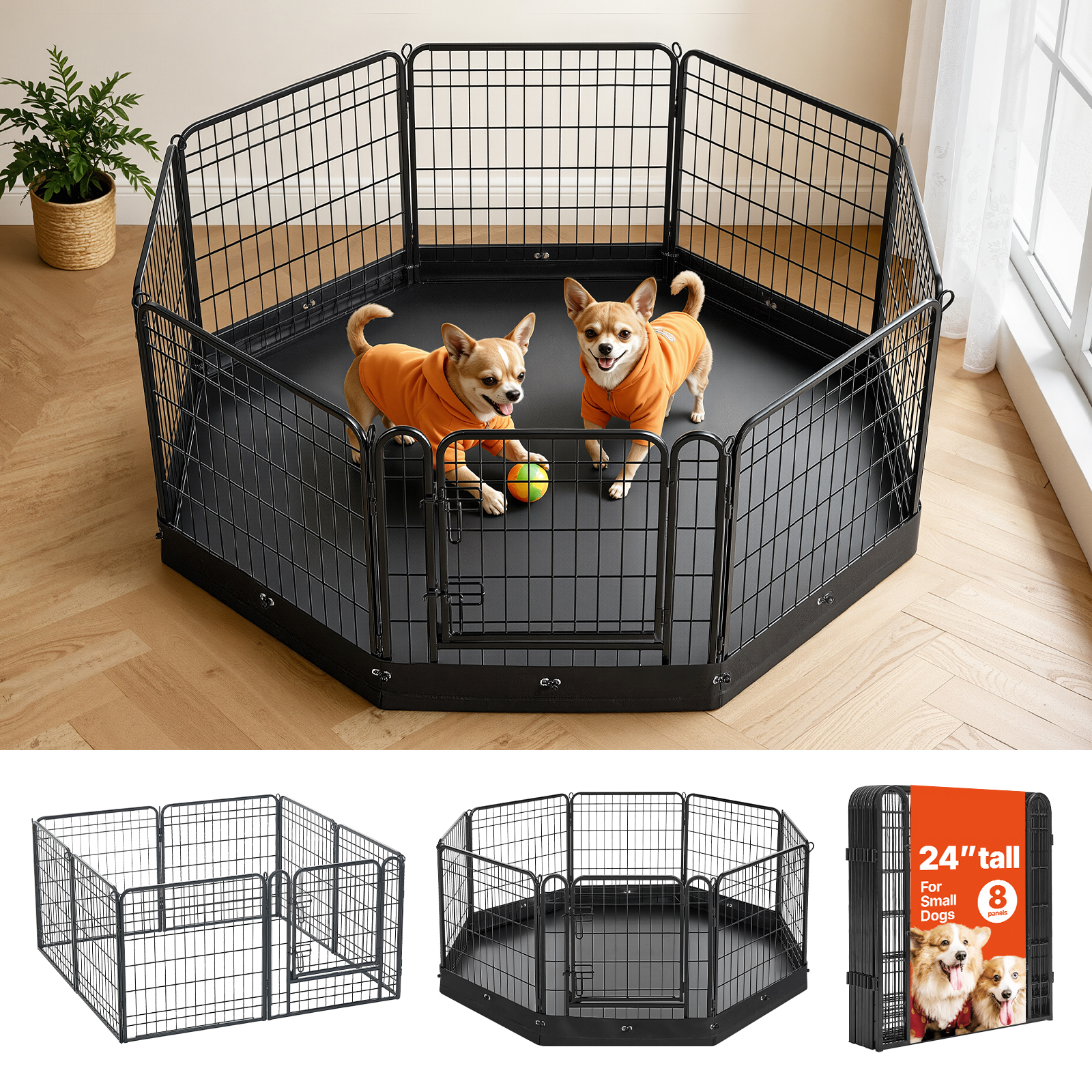 Dog Playpen 24 Inch 8 Panels Foldable Exercise Pen With Bottom Pad, Indoor Metal Pet Fence With Door, Heavy Duty Puppy Crate Kennel, Pet Playpen For Dogs, Cats, And Other Small Animals, Black — image 1