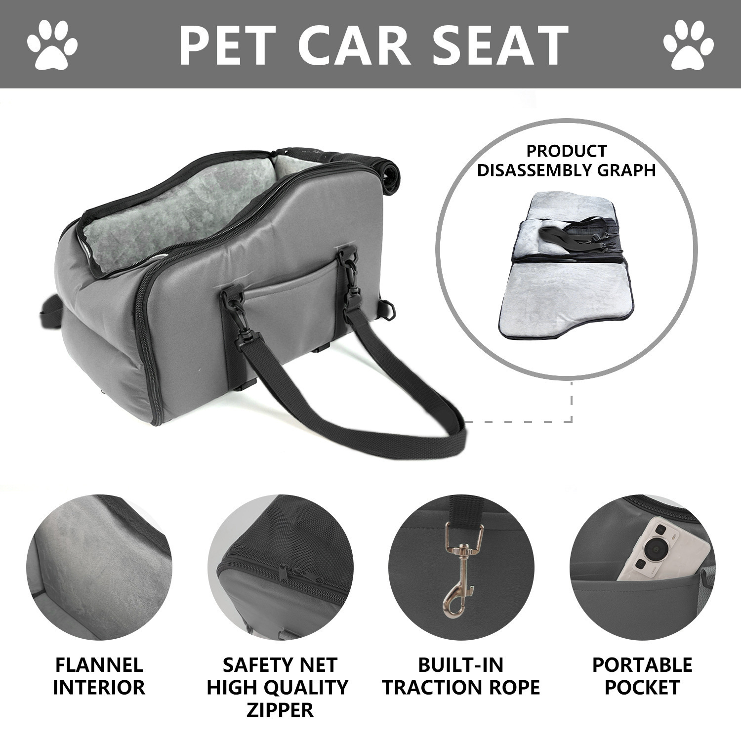 Portable pet bed for outings car travel safety seat center console car cushion car dog bed small dog ride artifact — image 2