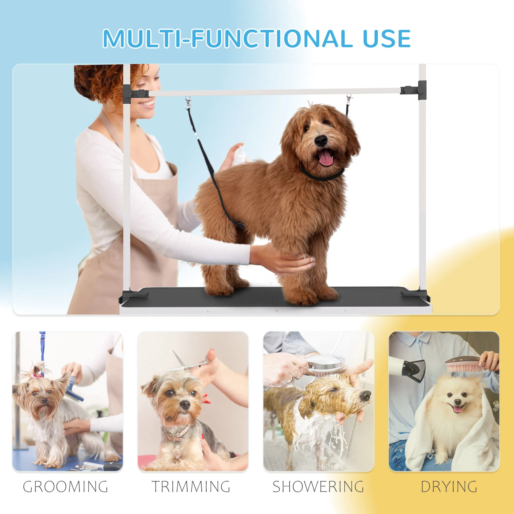 Adjustable Dog Grooming Table with 2 Safety Slings, Storage Basket, Black — image 4