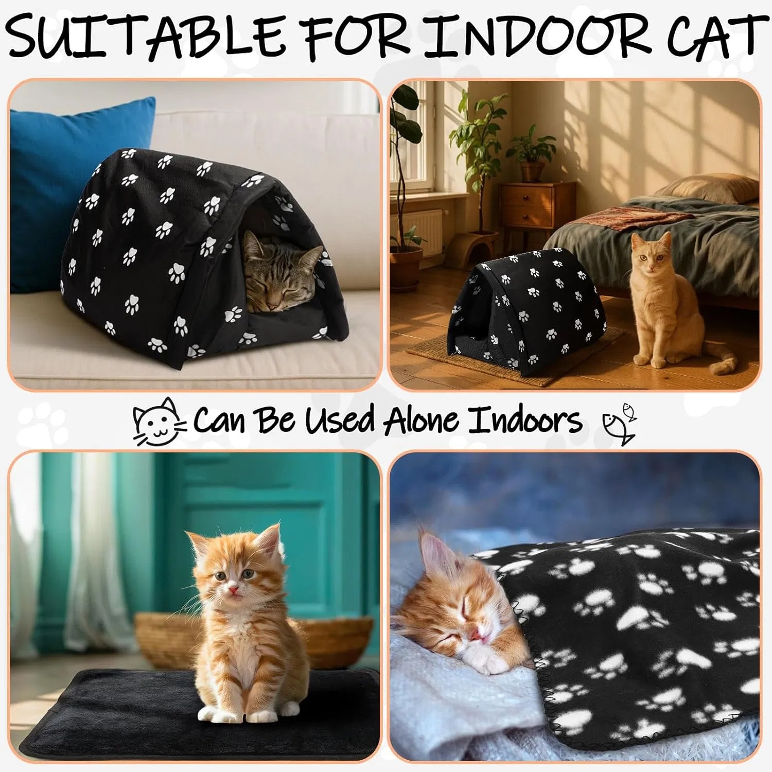 Casa de invierno para gatos al aire libre con manta auto-calorizante 17'' x 12'' Impermeable plegable refugio para gatos ferales perros cachorros animales salvajes hogar interior — imagen 4