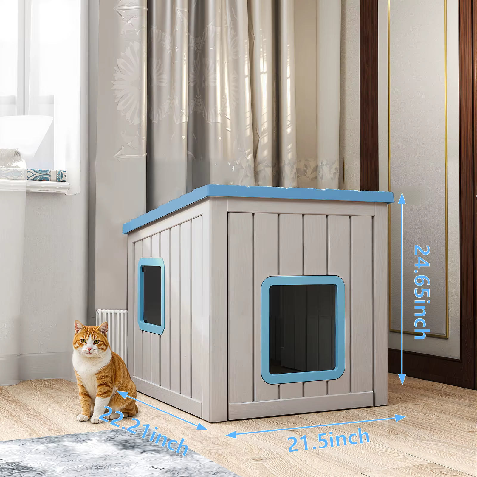 Casa para Mascotas con Techo Inclinado Plástico Resistente al Tiempo, Refugio de Gato para Patio Interior y Exterior — imagen 2