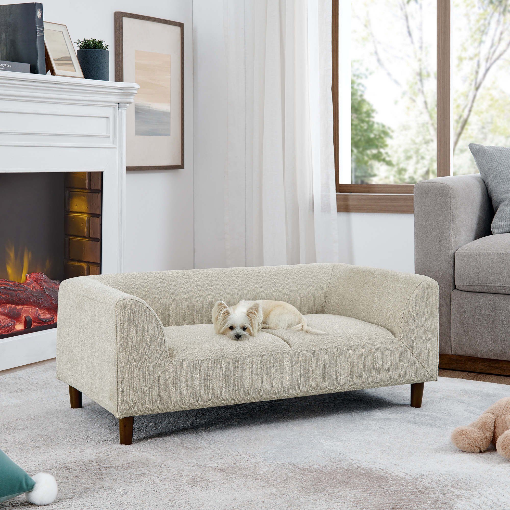 Sofá para Mascotas con Ajuste de Espalda y Brazos, Sofá Rectangular Moderno para Perros Pequeños y Medianos, Muy Comodo y Suave, - BEIGE — imagen 2