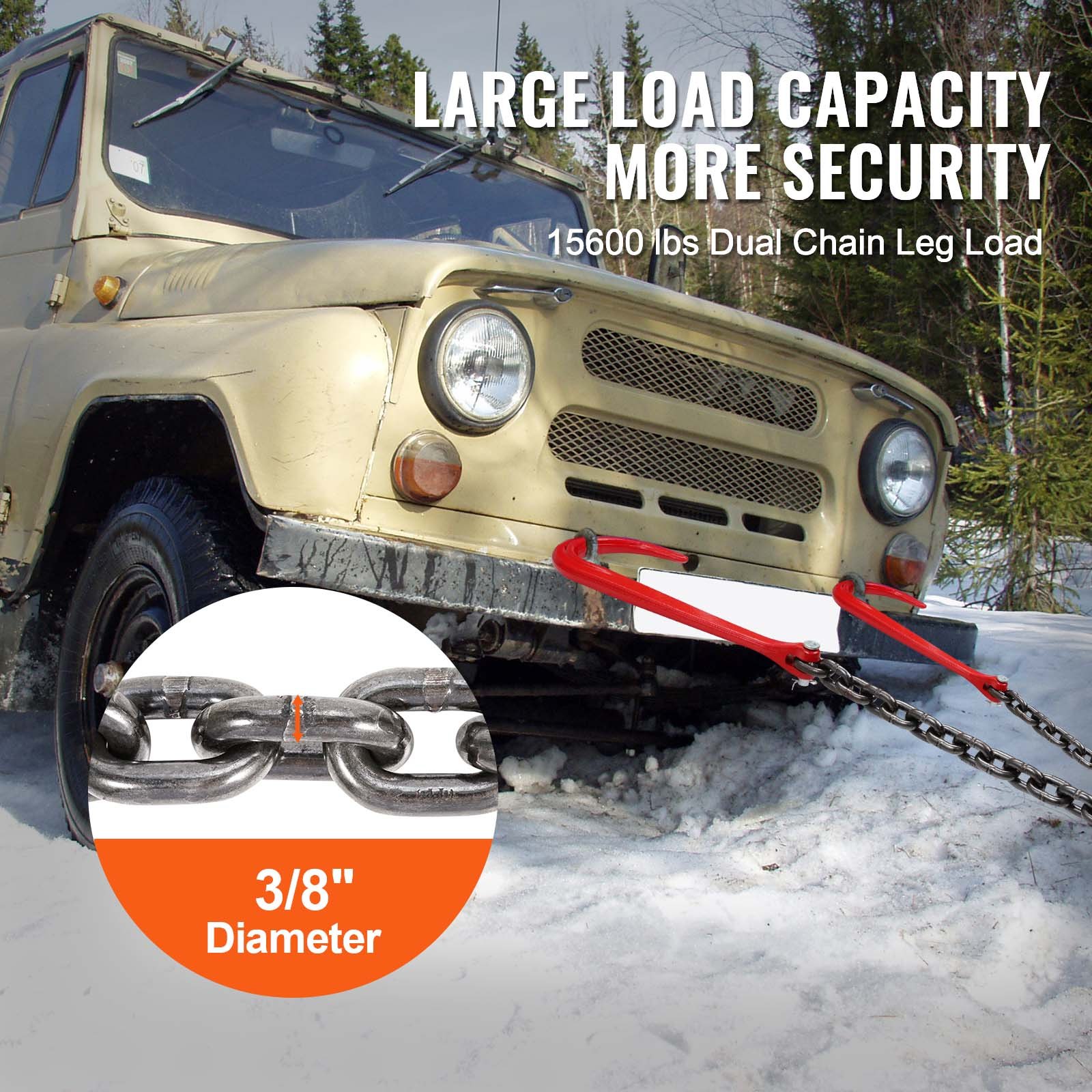 3/8' X 3' G80 Tow Chain J Hook V-Chain Bridle Grab Hook Wrecker 15600 Lbs — image 4