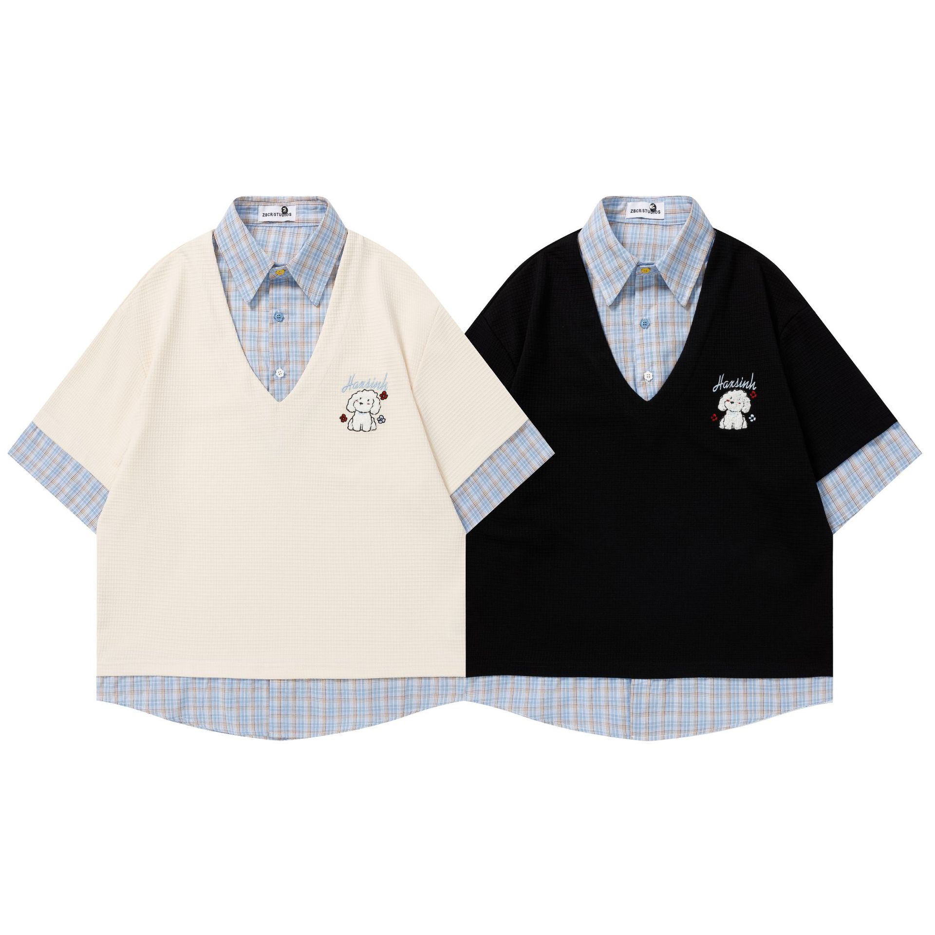 Small dog embroidered checkered short sleeved shirt — image 6