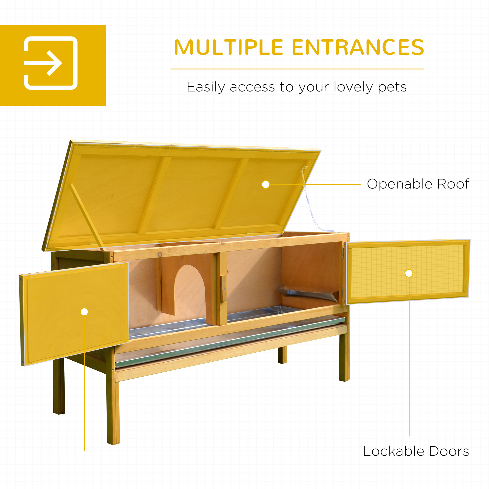 Casa para Conejos de Madera con Techo Impermeable y Accesoros, Adecuado para Conejos, Pollos, Patos, Interior/Exterior — imagen 2