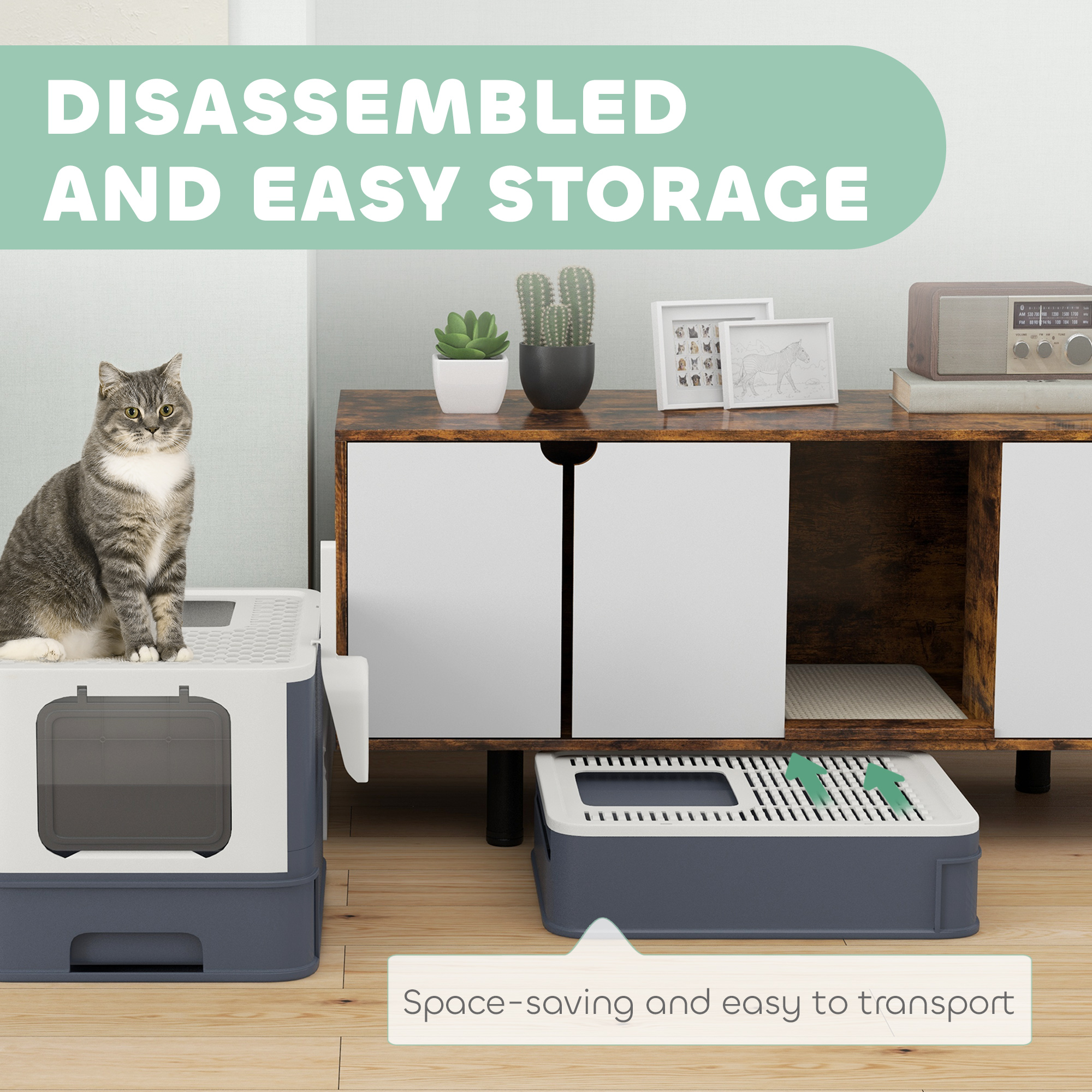 Caja de Arena para Gatos con Tapadera, Cuchara y Acceso Frente y Superior para Gatos Grandes, Blanco — imagen 4