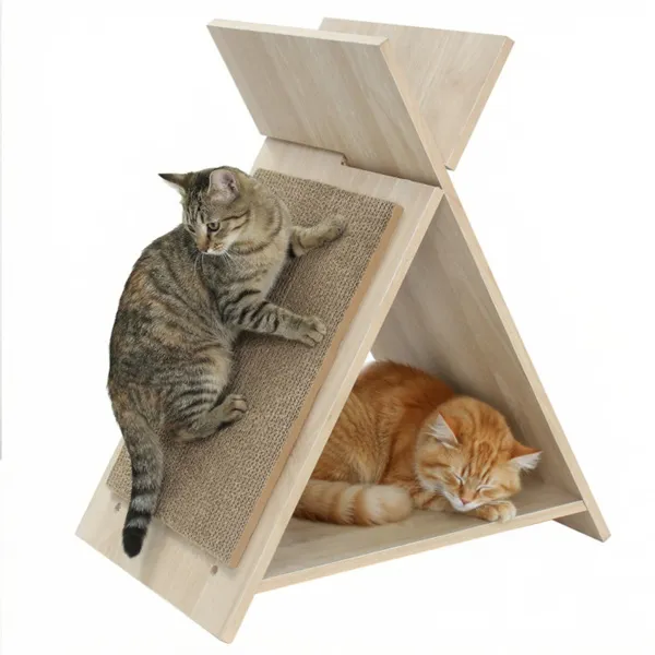 Gato Multi-Funcional con Superficie de Rasguño - 18.5"x12"x21", Zona de Rasgueo, Túnel y Silla de Madera — imagen 1