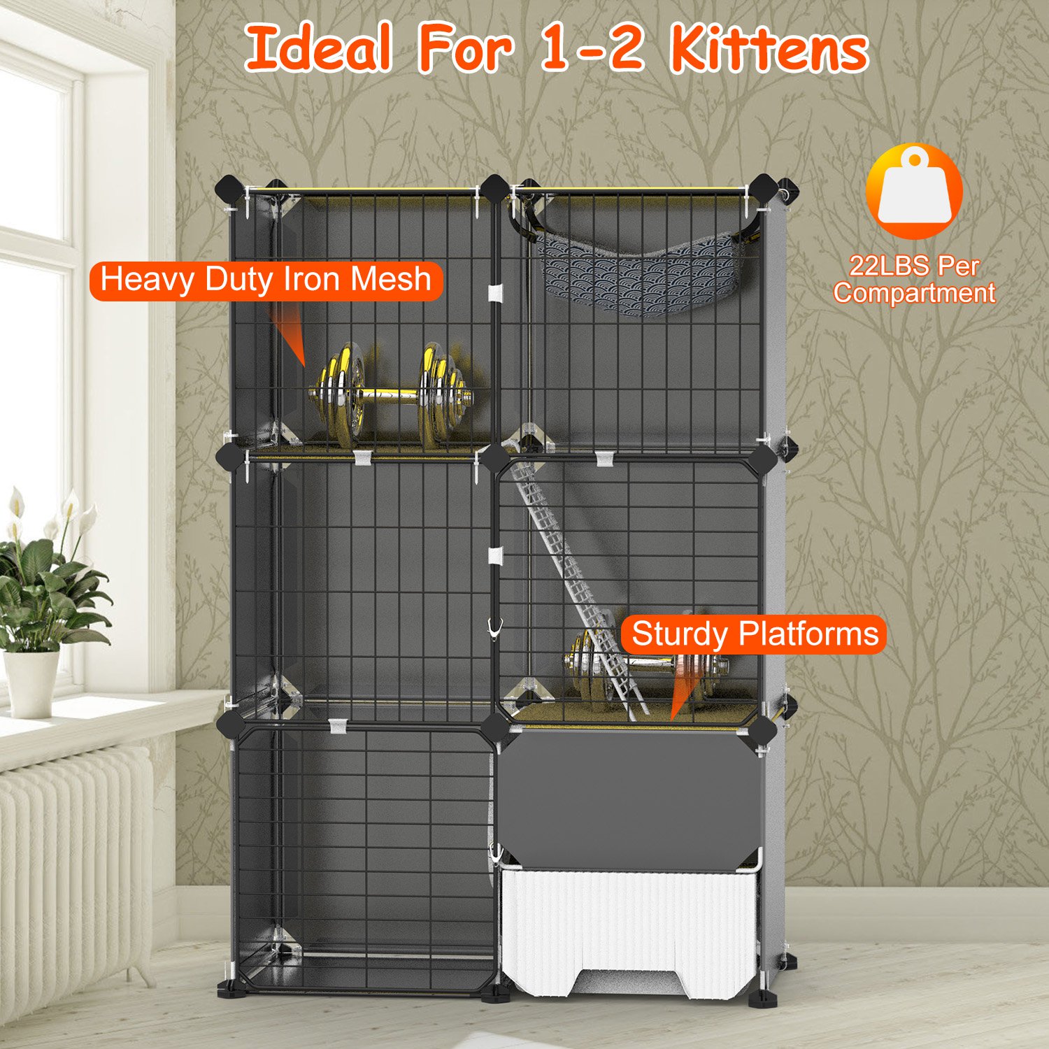 3 Tier Cat Cage Indoor With Litter Box Hammock Detachable Metal Wire Cat Kennel Cat House Cat Enclosure With Ladder For 1-2 Kittens — image 5