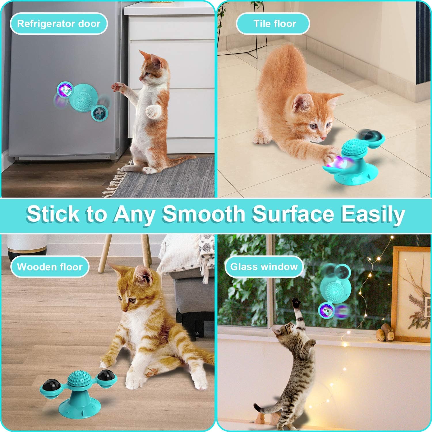 Animal Doll Stuffed Cat Pet Catnip Grass Toy Interactive Windmill Cat Toys With Catnip Cat Toys For Indoor Cats Funny Kitten Toys With LED Light Ball Suction Cup Cat Nip Toy For Cat Chew Exerc — image 3