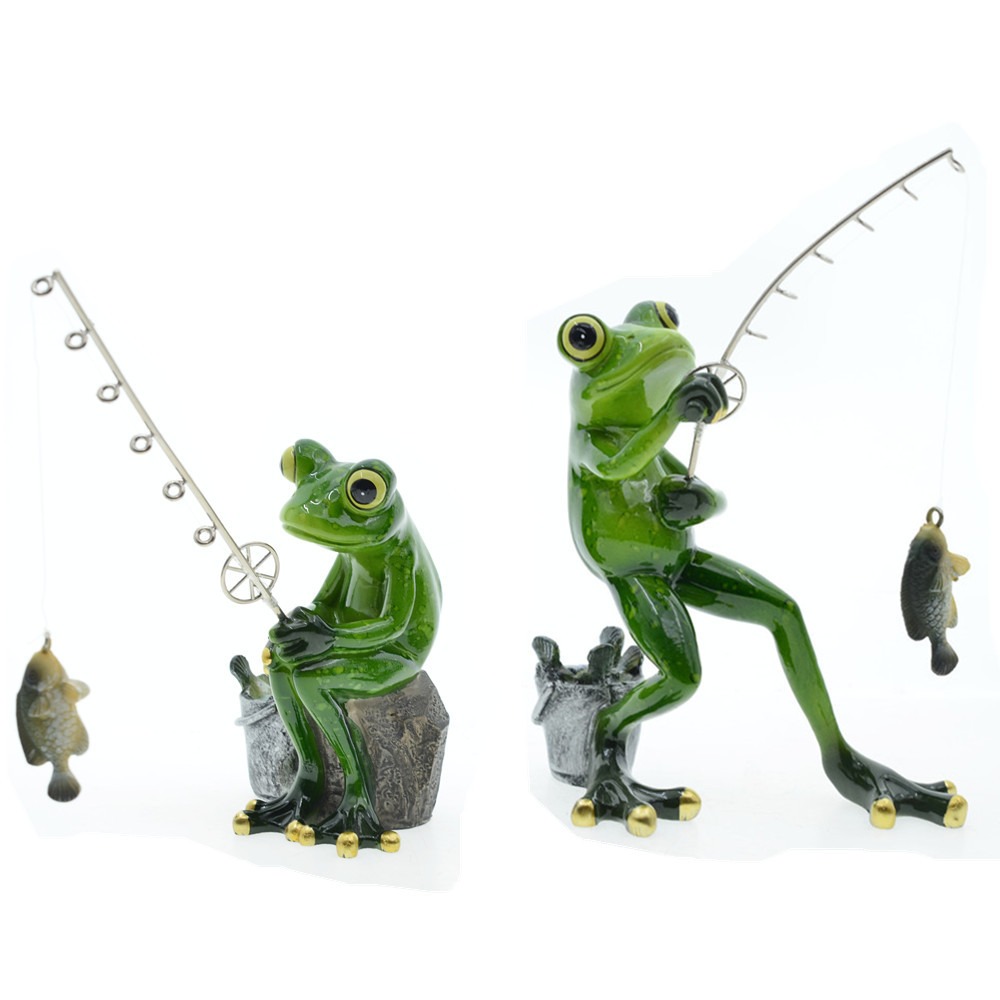 Home decoration fishing frog resin ornaments — image 1