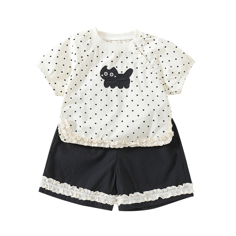 Conjunto de Camiseta y Pantalones con Puntos de Gato para Niñas Adorables — imagen 1
