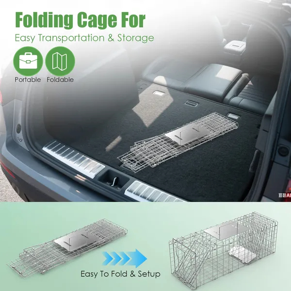 Jaula Trampa Plegable para Animales Vivos, Resistente, 31x12x11', Funda y Guantes Disponibles — imagen 2